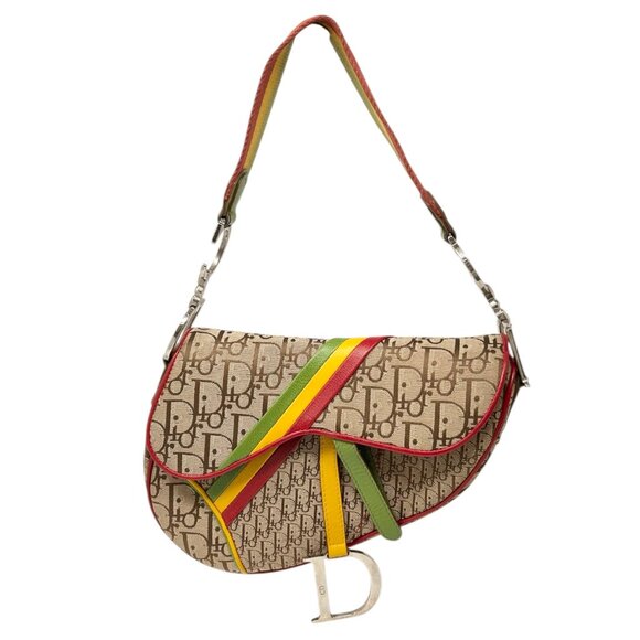 Christian Dior Vintage 2004 Trotter Monogram Logo Saddle Bag Rasta [105655] - Picture 5 of 13